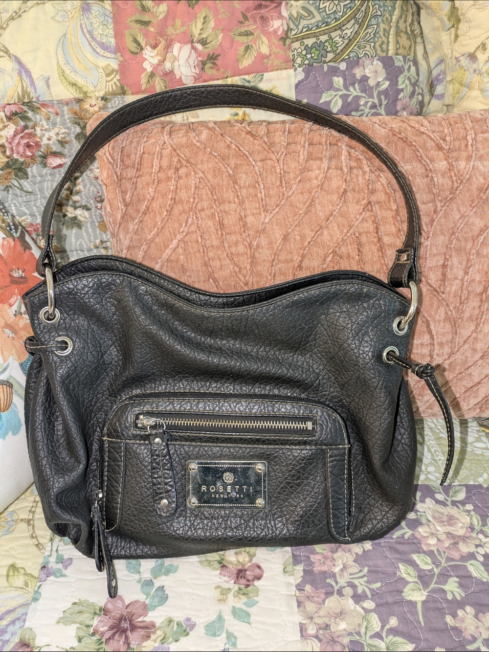 Rosetti Black Faux Leather Pebbled Hobo Shoulder Bag